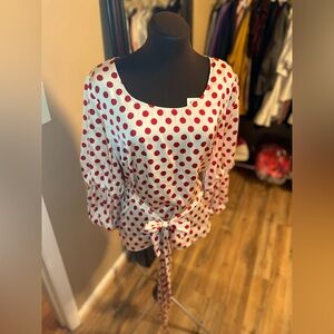 ♥️INC💋🆕Satin-Like Polka Dot Sz L Blouse♥️